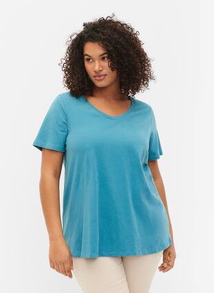 Zizzifashion Basic plain cotton t-shirt, Brittany Blue, Model image number 0