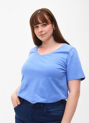Zizzifashion Basic plain cotton t-shirt, Blue Bonnet, Model image number 0