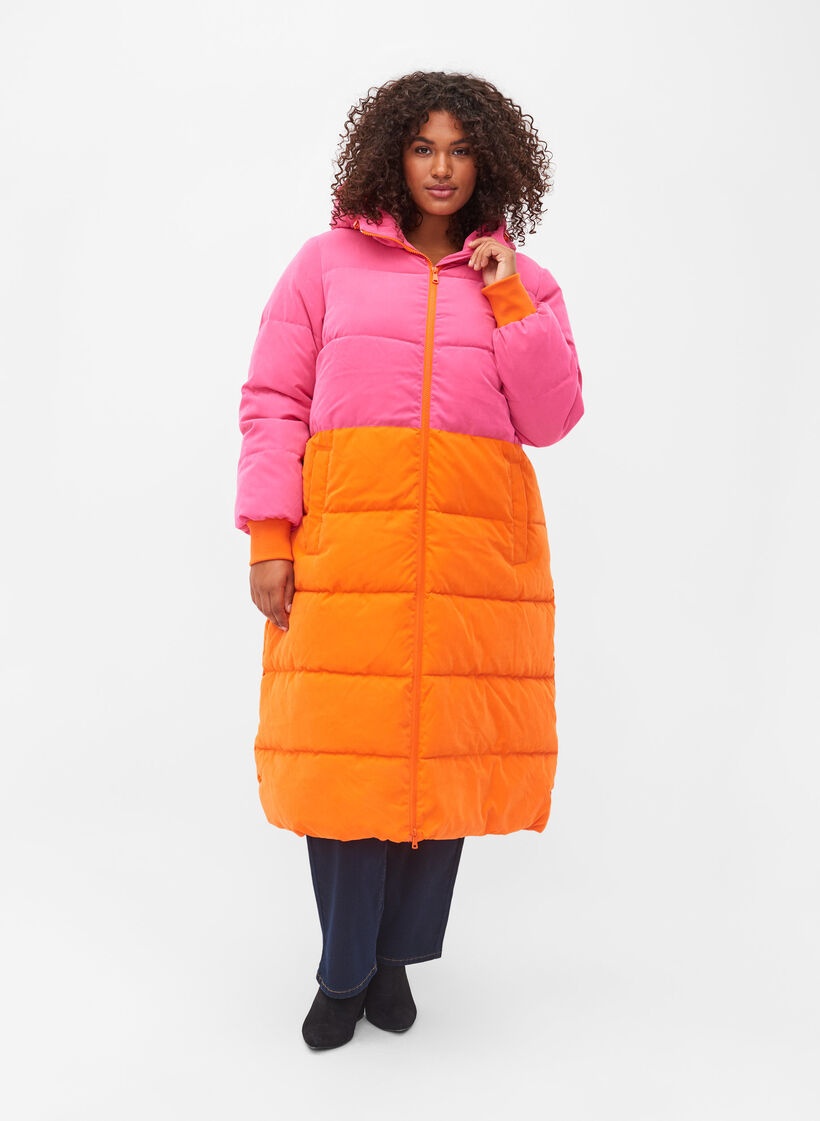 Long winter jacket block colour 42-60 Pink - Zizzifashion - with Sz. 