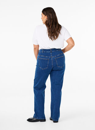 Zizzifashion High-waisted Gemma jeans with straight fit, Dark blue, Model image number 1