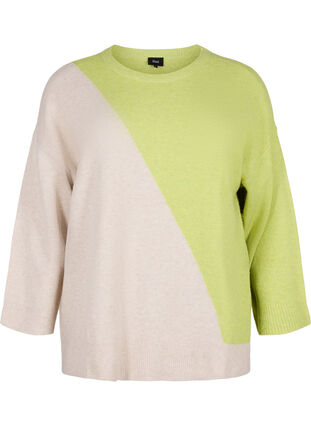Zizzifashion Knitted blouse with round neck and colorblock, Tender Shoots Comb, Packshot image number 0