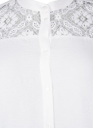 Zizzifashion Long viscose shirt with lace detail, Bright White, Packshot image number 2