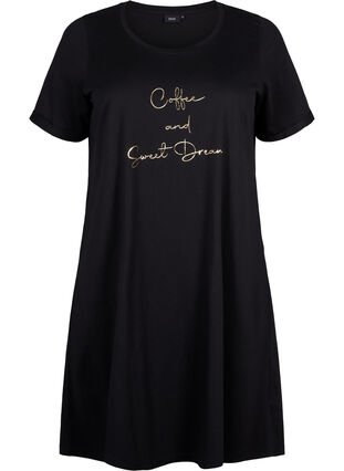 Zizzifashion Short-sleeved nightgown in organic cotton, Black Coffee, Packshot image number 0