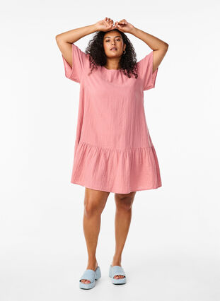 Zizzifashion Cotton short-sleeved dress with a-line cut, Old Rose, Model image number 2