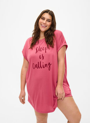 Zizzifashion Short sleeve nightgown with text print, Slate Rose Sleep, Model image number 0