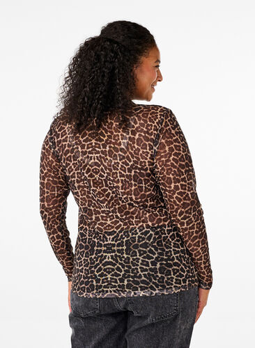 Zizzifashion Mesh blouse with leopard pattern, LEO AOP, Model image number 1