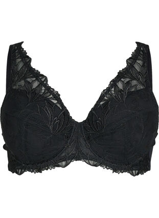 Padded lace bra with underwire - Black - Sz. 85E-115H - Zizzifashion