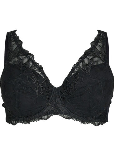 Soft bra with lace back - Black - Sz. 85E-115H - Zizzifashion