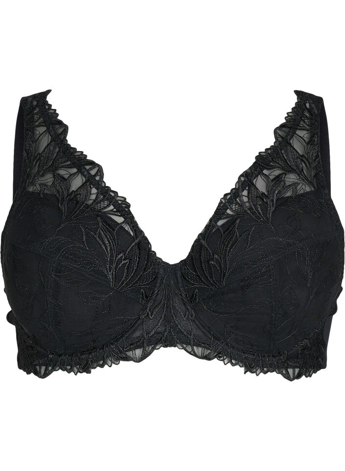 Padded lace bra with underwire - Black - Sz. 85E-115H - Zizzifashion