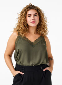Lace top in viscose, Thyme, Model