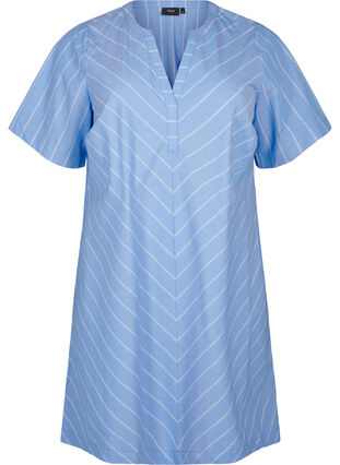 Zizzifashion Striped dress in organic cotton, Blue Stripe, Packshot image number 0