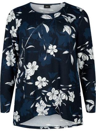 Zizzifashion Floral blouse with long sleeves, Navy B. Flower AOP, Packshot image number 0