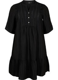 Striped viscose dress with lace ribbons, Black, Packshot