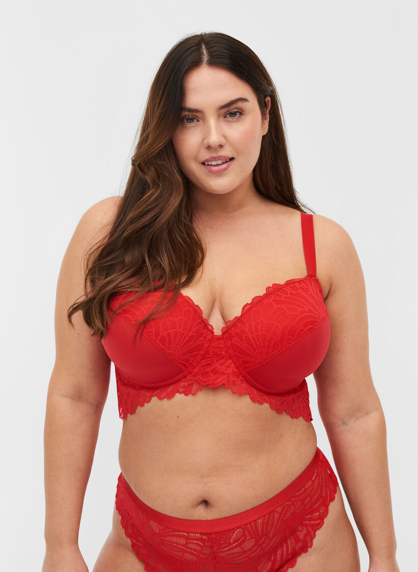 Alma bra with underwire and lace - Red - Sz. 85E-115H - Zizzifashion