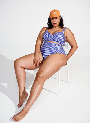 Zizzifashion Striped bikini bottom with high waist, Blue Striped, Image image number 0