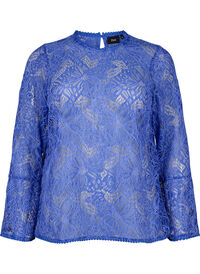 Lace blouse with round neck and long sleeves