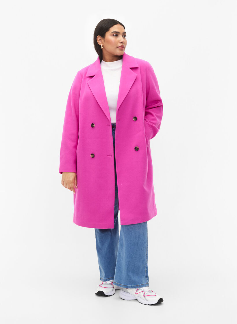 - 42-60 Coat button - Zizzifashion with double-breasted closure - Sz. Pink