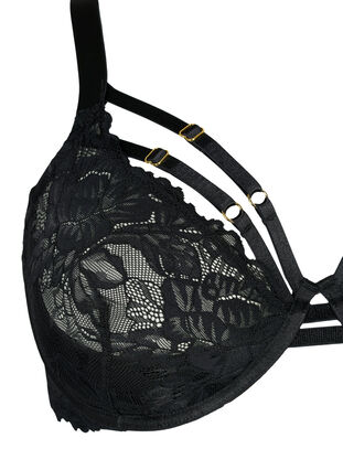 Full cover bra with lace and strings - Black - Sz. 85E-115H