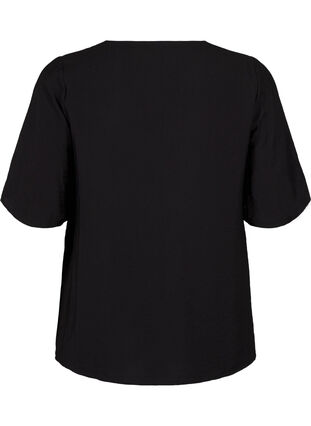 Zizzifashion Viscose blouse with v-neck and embroidery detail, Black, Packshot image number 1