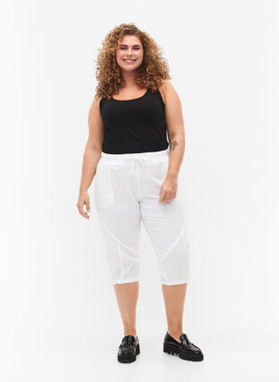 Zizzifashion Cotton Capri trousers , Bright White, Model image number 0