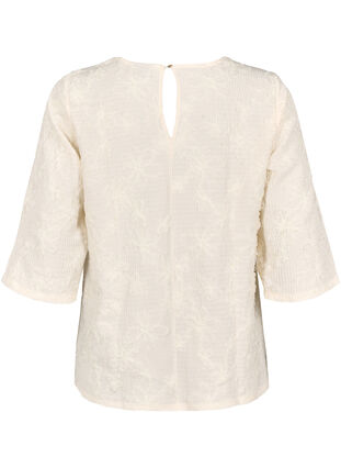 Zizzifashion Blouse with 3/4 sleeves and 3D flowers, Warm Off-white, Packshot image number 1