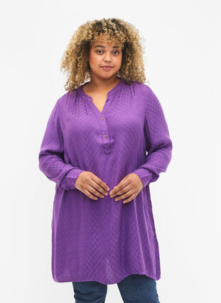 Zizzifashion Viscose tunic with tone-on-tone pattern, Lavender Violet, Model image number 0