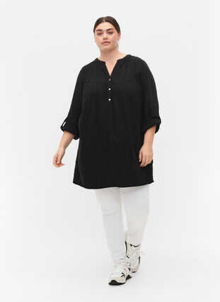 Zizzifashion Tunic in cotton with embroidery anglaise, Black, Model image number 2