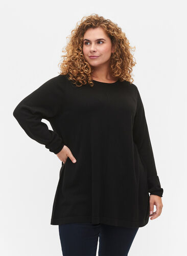 Zizzifashion Knitted blouse in cotton-viscose blend, Black, Model image number 0