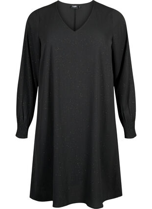 Zizzifashion FLASH - Long sleeve dress with glitter, Black w. Silver , Packshot image number 0