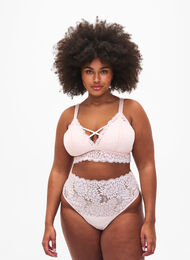 Lace g-string with high waist, Peach Blush, Model