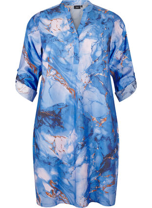 Zizzifashion Viscose shirt dress with marble print, Palace Blue AOP, Packshot image number 0