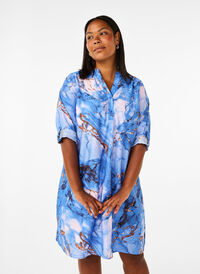 Viscose shirt dress with marble print, Palace Blue AOP, Model