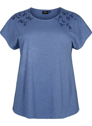 Cotton t-shirt with leaf print, Vintage Indigo Leaf, Packshot image number 0