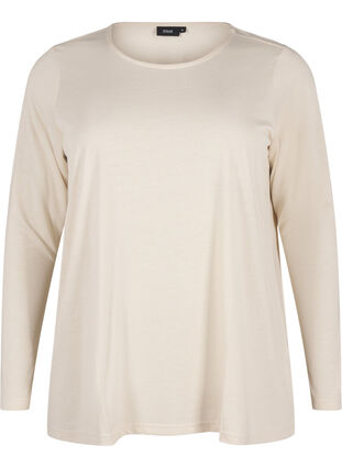 Zizzifashion Long-sleeved T-shirt with round neck, Oatmeal Mel., Packshot image number 0