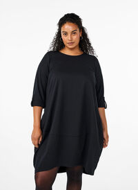 Cotton dress with balloon fit, Black, Model