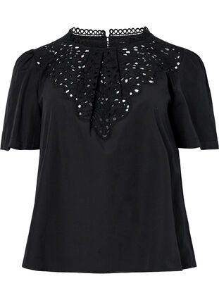Zizzifashion Blouse with broderie anglaise and 1/2 sleeves, Black, Packshot image number 0