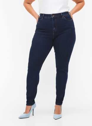 Zizzifashion Amy jeans with a high waist and super slim fit, Dark blue, Model image number 2