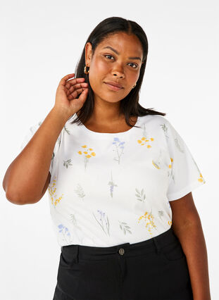 Zizzifashion Organic cotton T-shirt with floral print, Bright W. AOP, Model image number 0