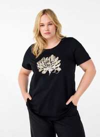 T-shirt with a motif, Black w. Flower, Model