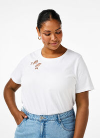 Organic cotton T-shirt with bow detail, Bright White, Model