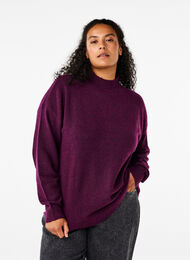 Knitted wool blouse with high neck, Potent Purple Mel., Model