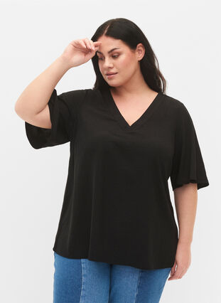 Zizzifashion Short-sleeved blouse with an A-shape, Black, Model image number 0