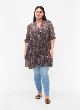 Zizzifashion Tunic with paisley print and lurex, Blue Paisley AOP, Model image number 2