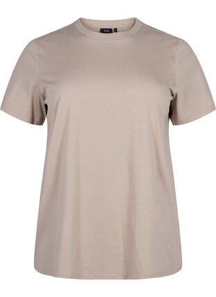 Zizzifashion Basic cotton T-shirt with round neck, Silver Mink, Packshot image number 0