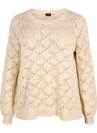 Zizzifashion Knitted blouse with scallop pattern, Birch, Packshot image number 0