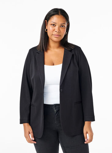 Zizzifashion Simple blazer with button closure, Black, Model image number 0