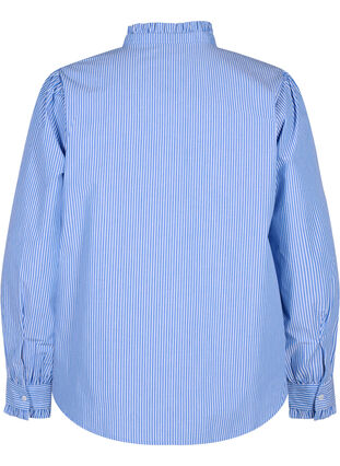 Zizzifashion Striped shirt blouse with ruffles, Princess Blue W. St., Packshot image number 1