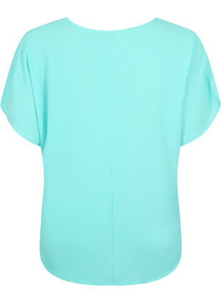 Zizzifashion Blouse with short sleeves and a round neckline, Turquoise, Packshot image number 1