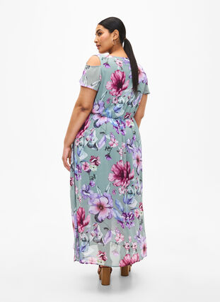 Zizzifashion Floral maxi dress with shoulder detail, Chinois Green AOP, Model image number 1
