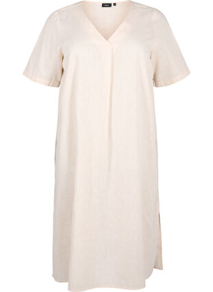 Zizzifashion Cotton blend kaftan dress with linen, Sandshell, Packshot image number 0